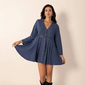 Cutout Johnny Collar Long Sleeve Mini Dress